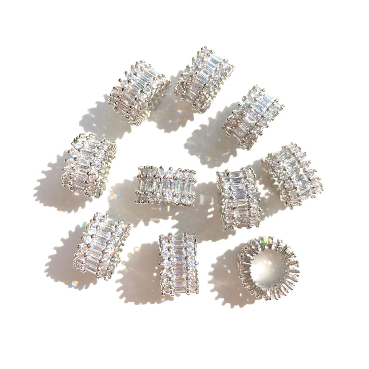 10-20-50pcs/lot 11.6*7.2mm Rectangle CZ Paved Big Hole Wheel Spacers Silver CZ Paved Spacers New Spacers Arrivals Rondelle Beads Wholesale Charms Beads Beyond