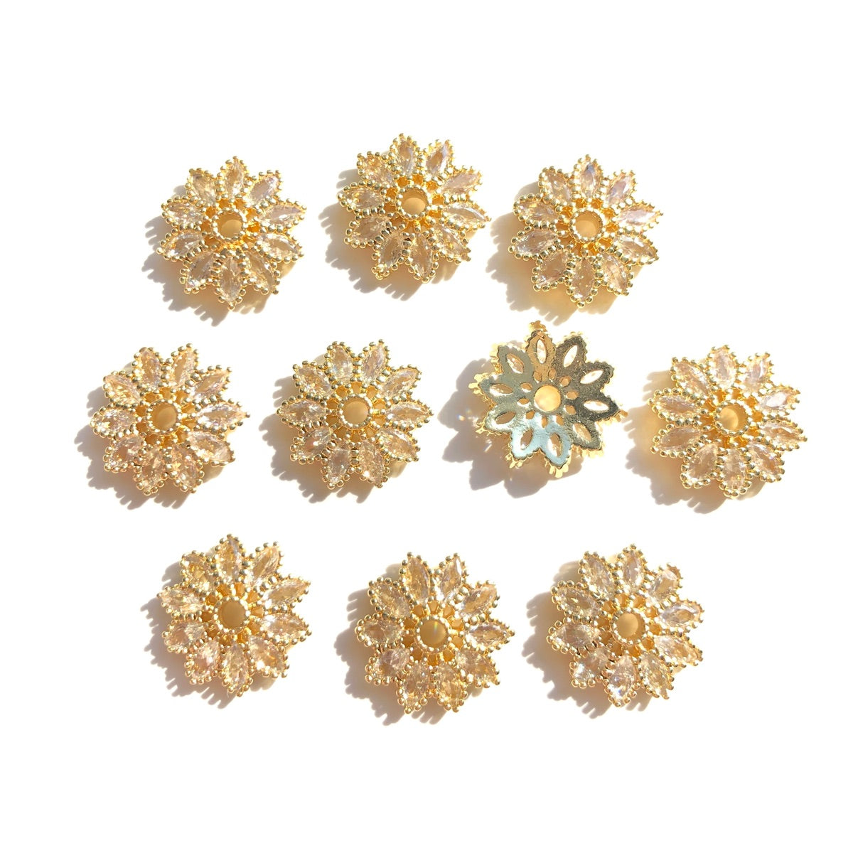 10-20-50pcs/lot CZ Paved Big Size Flower Beads Caps Spacers Gold CZ Paved Spacers Beads Caps New Spacers Arrivals Wholesale Charms Beads Beyond