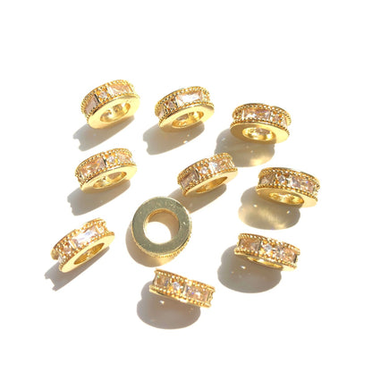 20-50pcs/lot 10*3.5mm CZ Paved Big Hole Rondelle Wheel Spacers Gold CZ Paved Spacers New Spacers Arrivals Rondelle Beads Wholesale Charms Beads Beyond