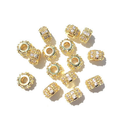 10-20-50pcs/lot 8mm CZ Paved Rondelle Wheel Spacers Gold CZ Paved Spacers New Spacers Arrivals Rondelle Beads Wholesale Charms Beads Beyond