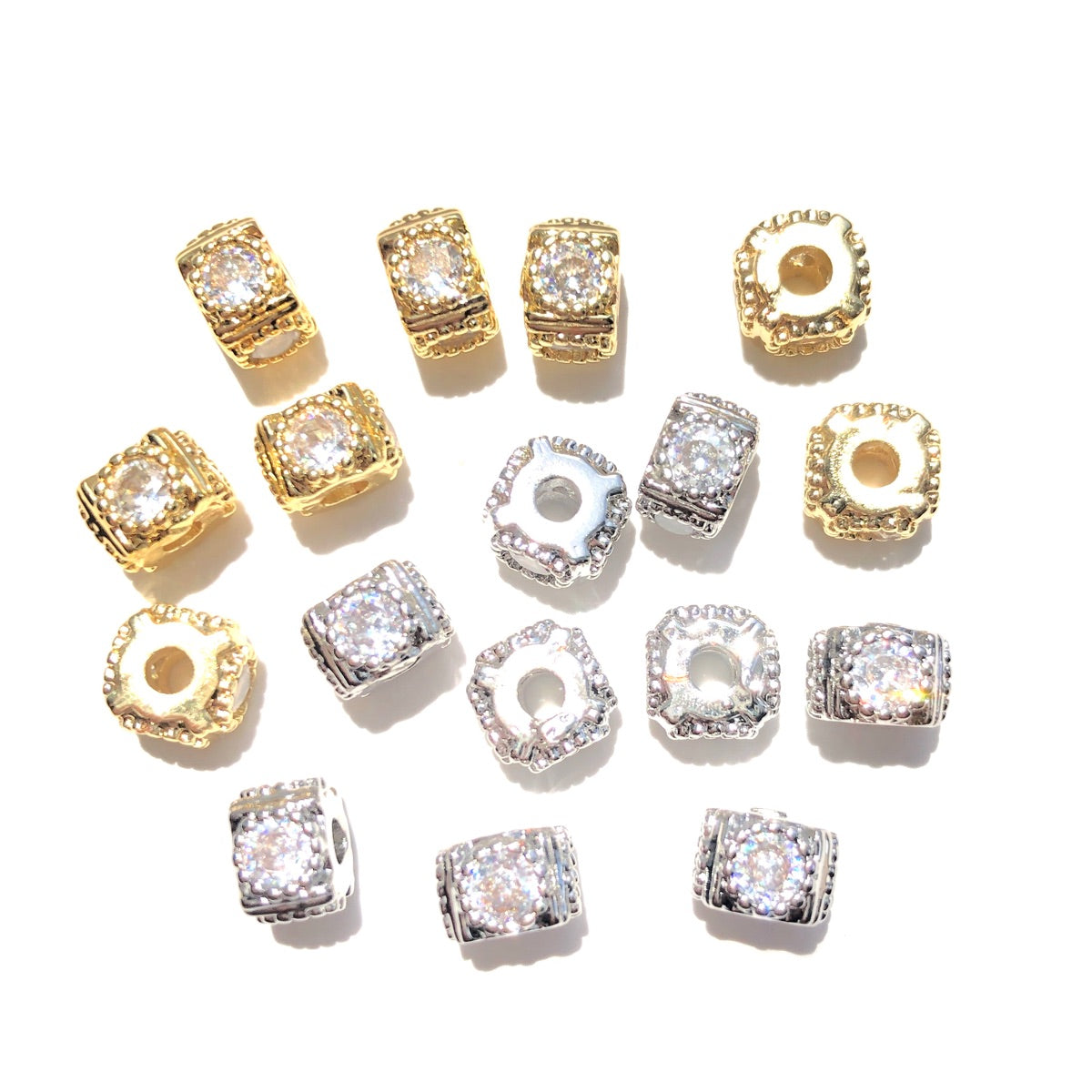 20-50pcs/lot 6*4.5mm CZ Paved Square Spacers Mix Colors CZ Paved Spacers New Spacers Arrivals Rondelle Beads Wholesale Charms Beads Beyond