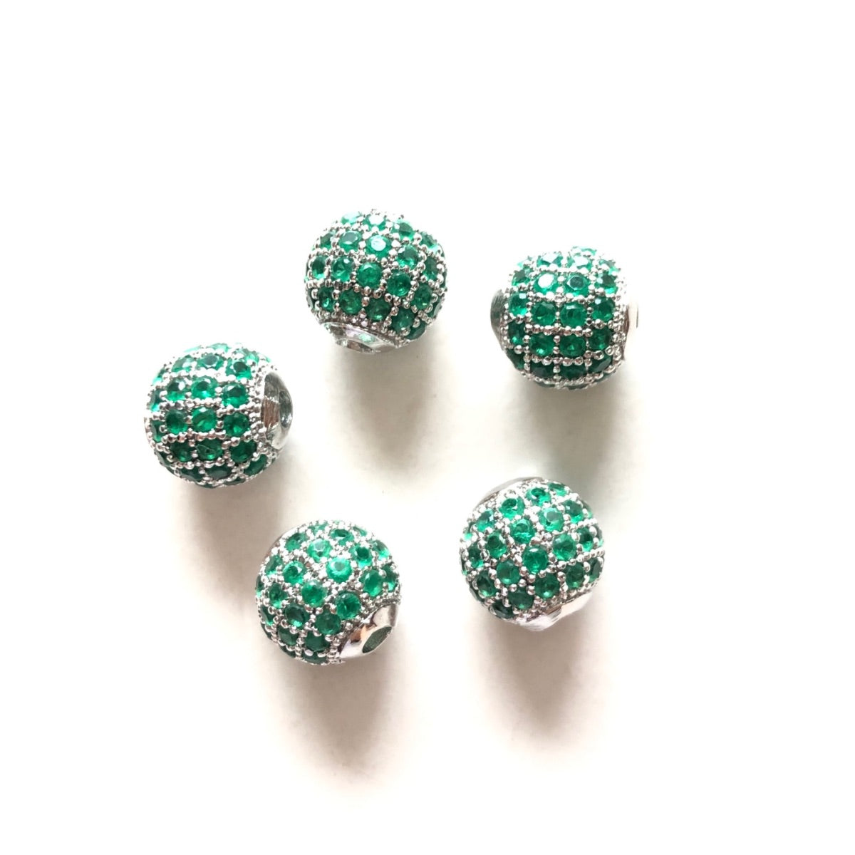 10pcs/lot 6mm, 8mm Colorful CZ Paved Ball Spacers Silver Green CZ Paved Spacers 6mm Beads 8mm Beads Ball Beads Colorful Zirconia New Spacers Arrivals Charms Beads Beyond