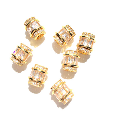 10pcs/lot 9.6/12mm Clear CZ Paved Big Hole Spacers Gold CZ Paved Spacers Big Hole Beads New Spacers Arrivals Charms Beads Beyond