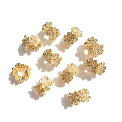 10-20-50pcs/lot 10.6*6.8mm CZ Paved Flower Spacers Clear on Gold CZ Paved Spacers New Spacers Arrivals Wholesale Charms Beads Beyond