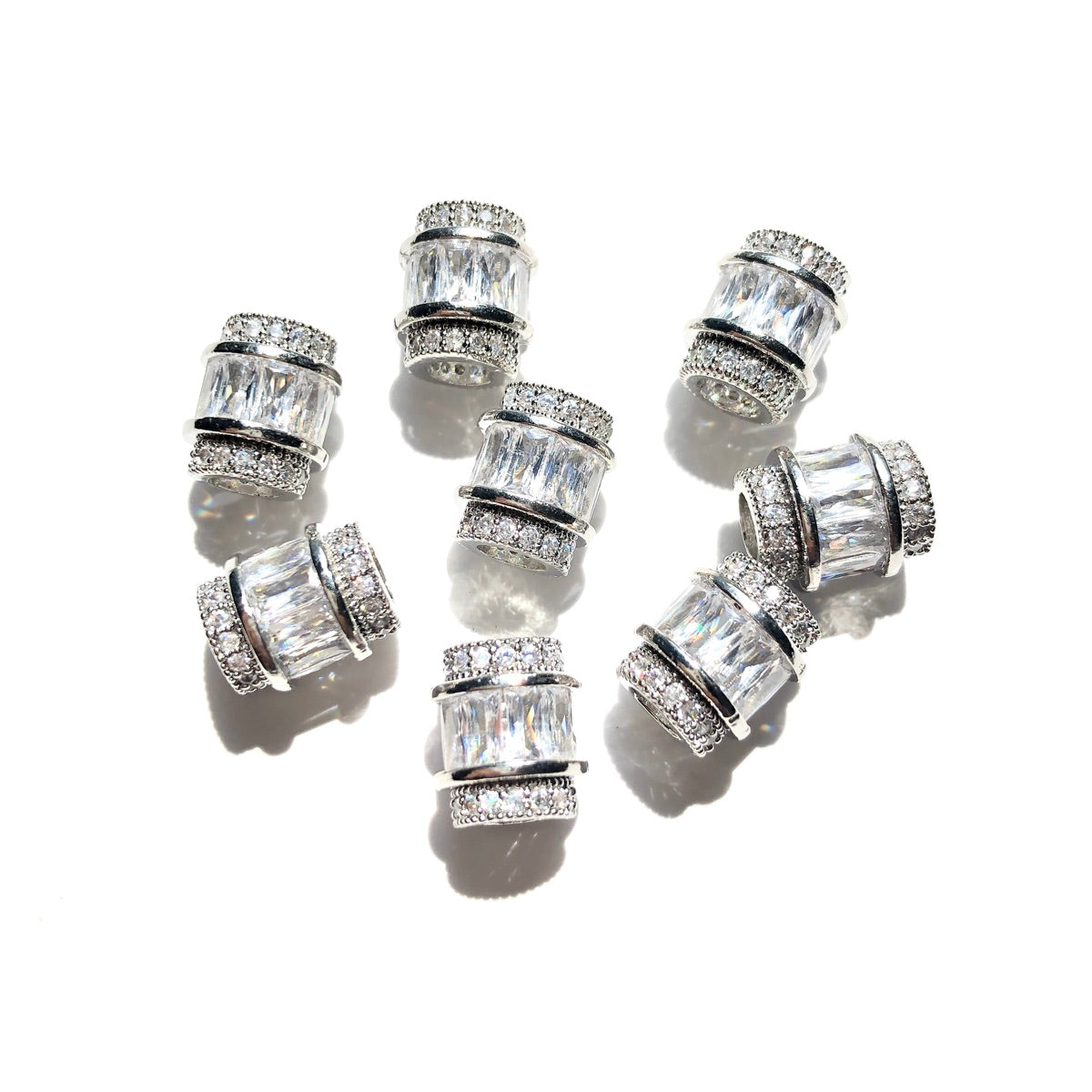 10pcs/lot 9.6/12mm Clear CZ Paved Big Hole Spacers Silver CZ Paved Spacers Big Hole Beads New Spacers Arrivals Charms Beads Beyond