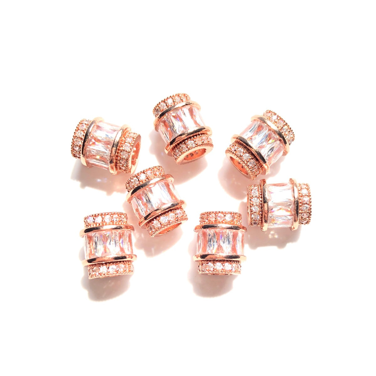 10pcs/lot 9.6/12mm Clear CZ Paved Big Hole Spacers Rose Gold CZ Paved Spacers Big Hole Beads New Spacers Arrivals Charms Beads Beyond