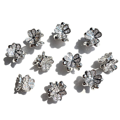 10-20-50pcs/lot 9mm CZ Paved Clover Flower Spacers Clear on Silver CZ Paved Spacers New Spacers Arrivals Wholesale Charms Beads Beyond