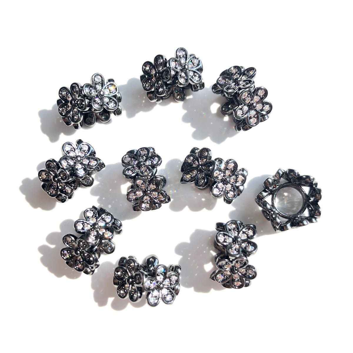 10-20-50pcs/lot 10.6*6.8mm CZ Paved Flower Spacers Clear on Black CZ Paved Spacers New Spacers Arrivals Wholesale Charms Beads Beyond