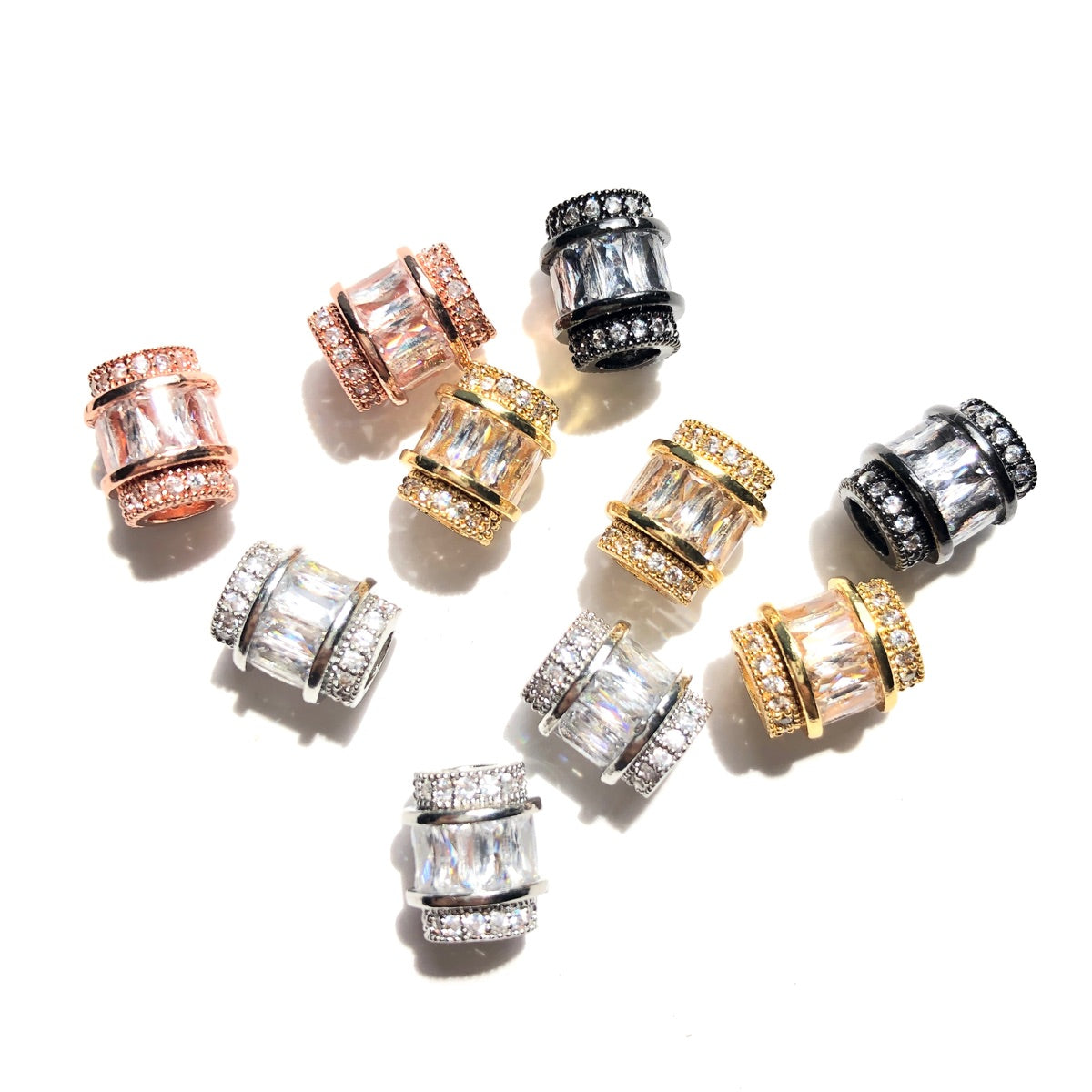 10pcs/lot 9.6/12mm Clear CZ Paved Big Hole Spacers Mix Colors CZ Paved Spacers Big Hole Beads New Spacers Arrivals Charms Beads Beyond