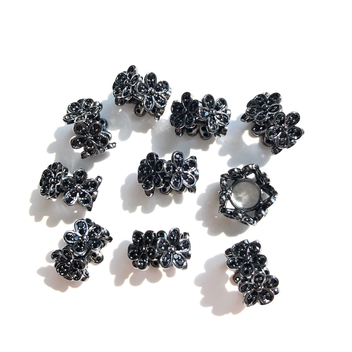 10-20-50pcs/lot 10.6*6.8mm CZ Paved Flower Spacers Black on Black CZ Paved Spacers New Spacers Arrivals Wholesale Charms Beads Beyond