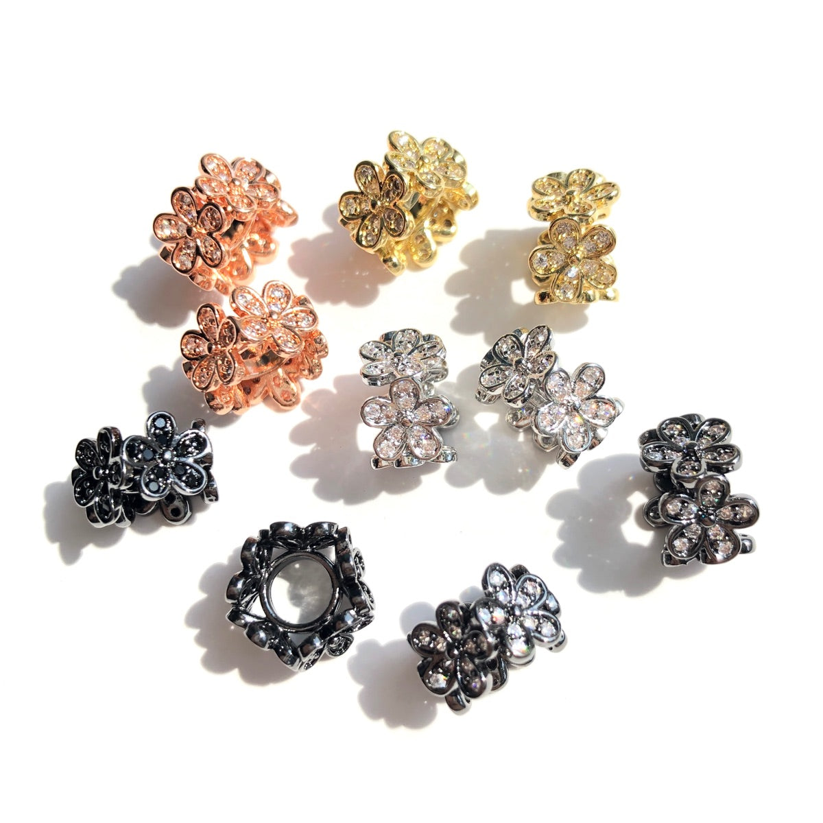 10-20-50pcs/lot 10.6*6.8mm CZ Paved Flower Spacers Mix Colors CZ Paved Spacers New Spacers Arrivals Wholesale Charms Beads Beyond