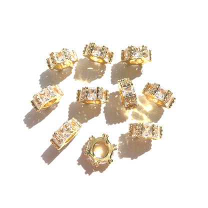 10-20-50pcs/lot 9.6*4.3mm Rectangle CZ Paved Wheel Spacers Gold CZ Paved Spacers New Spacers Arrivals Rondelle Beads Wholesale Charms Beads Beyond