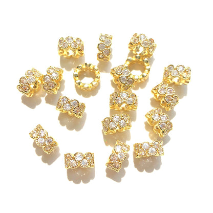 10-20-50pcs/lot 7.6*4mm CZ Paved Big Hole Rondelle Wheel Spacers Gold CZ Paved Spacers Big Hole Beads New Spacers Arrivals Rondelle Beads Wholesale Charms Beads Beyond