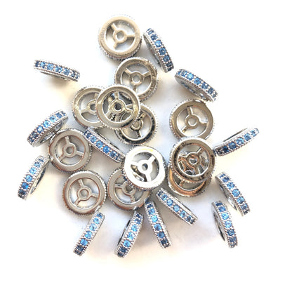 20pcs/lot 9.6/12mm Lake Blue CZ Paved Wheel Rondelle Spacers Silver CZ Paved Spacers New Spacers Arrivals Rondelle Beads Charms Beads Beyond