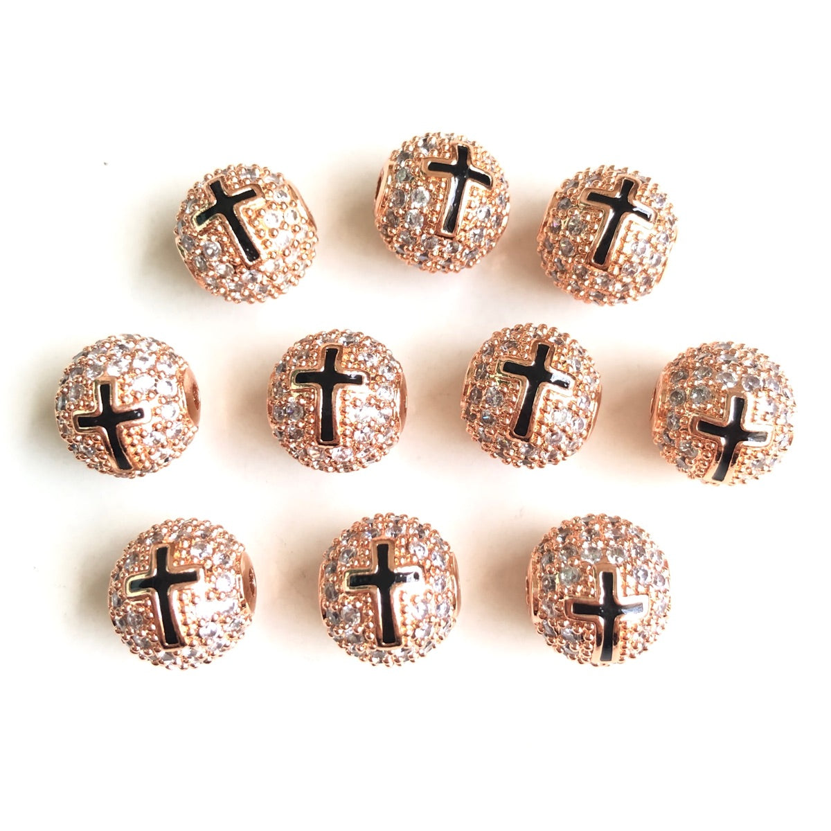 10-20pcs/lot 10mm CZ Paved Cross Ball Spacers Beads Rose Gold CZ Paved Spacers 10mm Beads Ball Beads New Spacers Arrivals Charms Beads Beyond