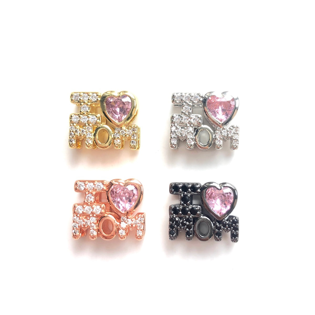 10pcs/lot CZ Paved I LOVE MOM Letter Spacers Beads for Mother's Day Mix Colors CZ Paved Spacers Mother's Day Mother's Day Beads New Spacers Arrivals Charms Beads Beyond