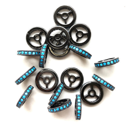 20pcs/lot 9.6/12mm Turquoise CZ Paved Wheel Rondelle Spacers Black CZ Paved Spacers New Spacers Arrivals Rondelle Beads Charms Beads Beyond