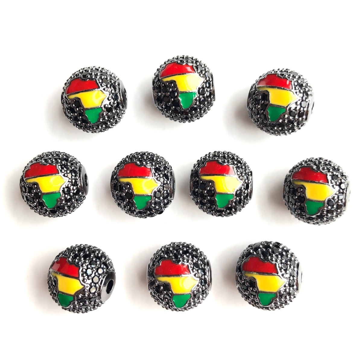 10pcs/lot 12mm CZ Paved Red Yellow Green Enamel Africa Map Ball Spacers Beads for Black History Black on Black CZ Paved Spacers Ball Beads Juneteenth & Black History Month Awareness New Spacers Arrivals Charms Beads Beyond