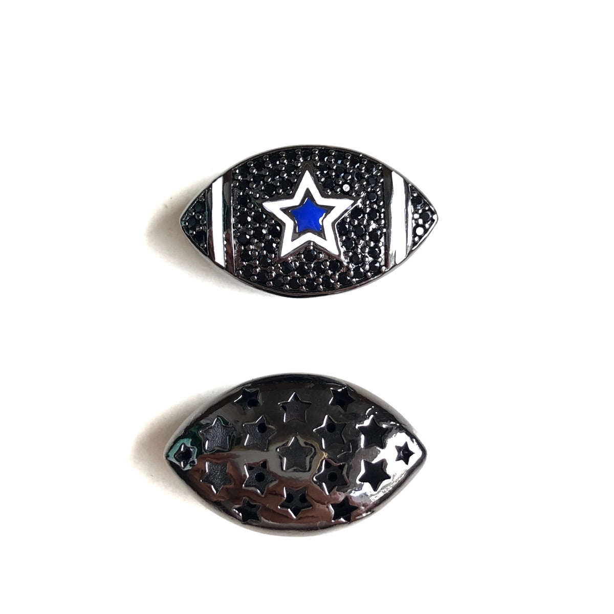 10pcs/lot CZ Paved 3D Blue Star Cowboys American Football Centerpiece Spacers Black on Black CZ Paved Spacers American Football Sports New Spacers Arrivals Charms Beads Beyond