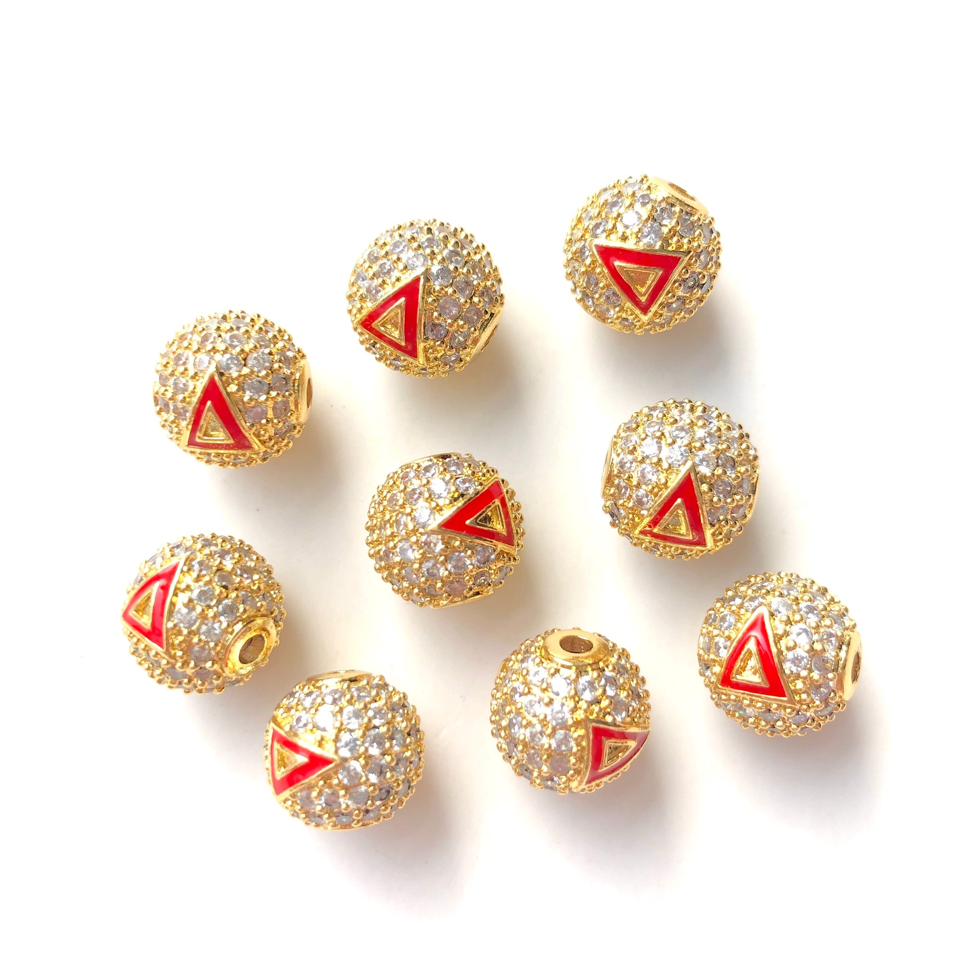12pcs/lot 10mm Red Enamel CZ Paved Greek Letter "Δ", "Σ", "Θ" Ball Spacers Beads 12 Gold Δ CZ Paved Spacers 10mm Beads Ball Beads Greek Letters New Spacers Arrivals Charms Beads Beyond