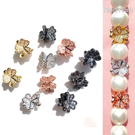 10-20-50pcs/lot 9mm CZ Paved Clover Flower Spacers CZ Paved Spacers New Spacers Arrivals Wholesale Charms Beads Beyond