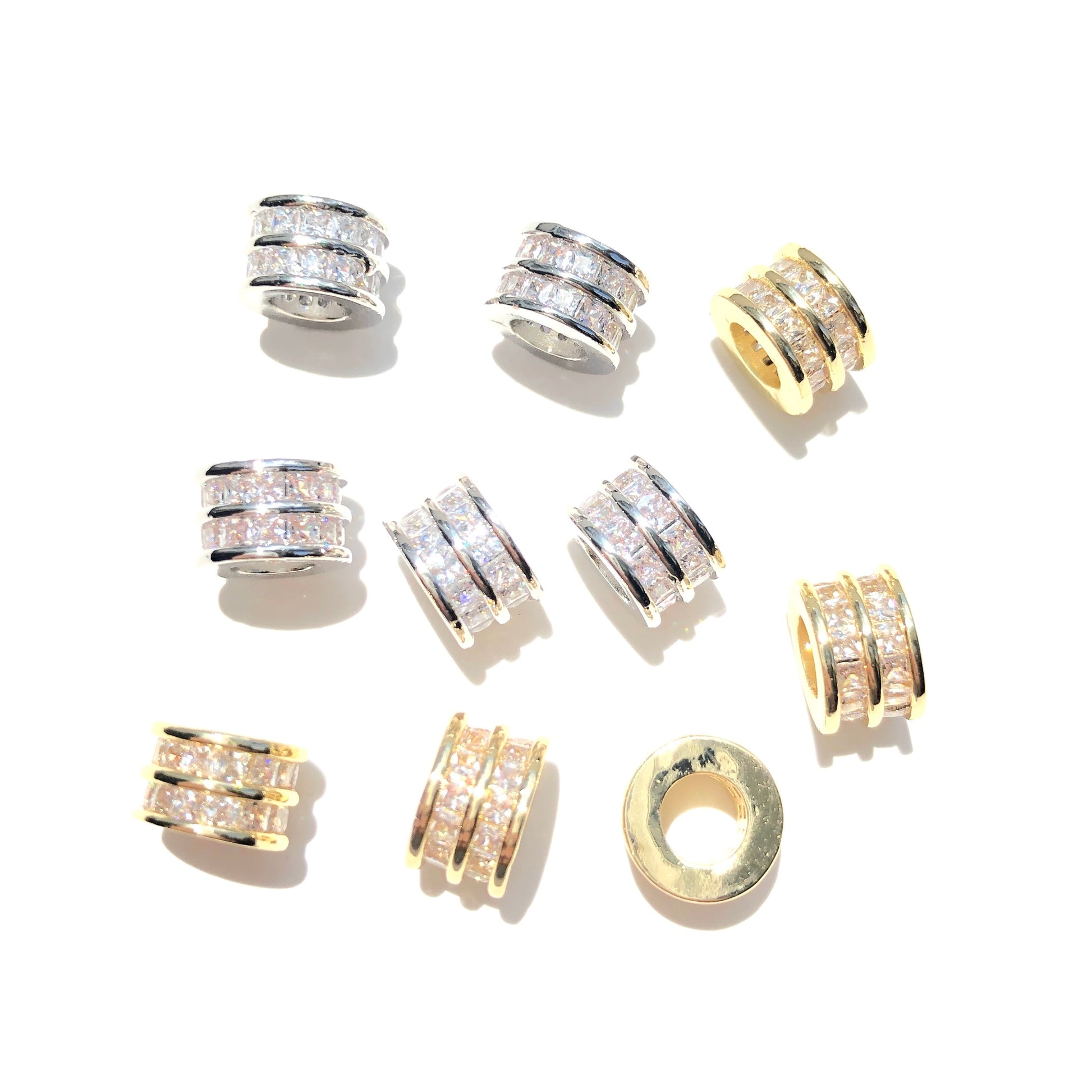 10-20-50pcs/lot 8*5mm Square CZ Paved Tube Rondelle Wheel Spacers Mix Colors CZ Paved Spacers Big Hole Beads New Spacers Arrivals Rondelle Beads Wholesale Charms Beads Beyond