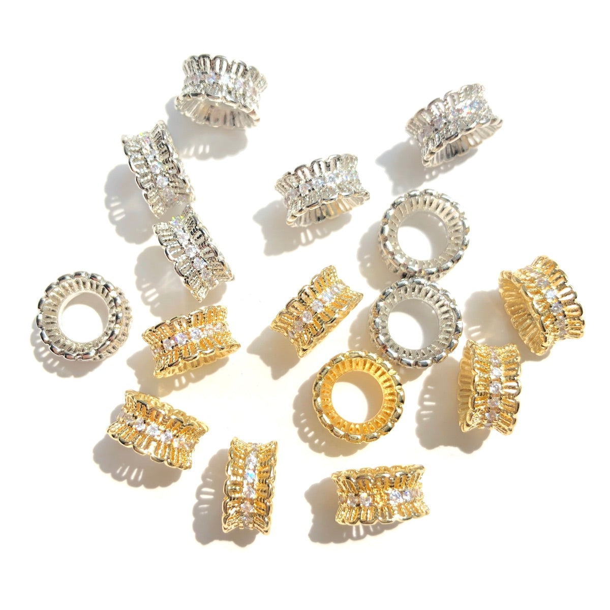 20-50pcs/lot 9.5*5mm CZ Paved Big Hole Hour Glass Wheel Spacers Mix Colors CZ Paved Spacers New Spacers Arrivals Rondelle Beads Wholesale Charms Beads Beyond