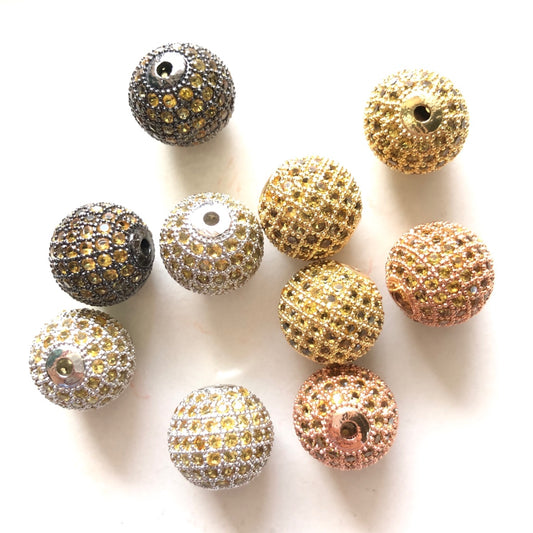 5/10/20pcs/lot 12mm Yellow CZ Paved Ball Spacers Mix Colors CZ Paved Spacers 12mm Beads Ball Beads Colorful Zirconia Charms Beads Beyond