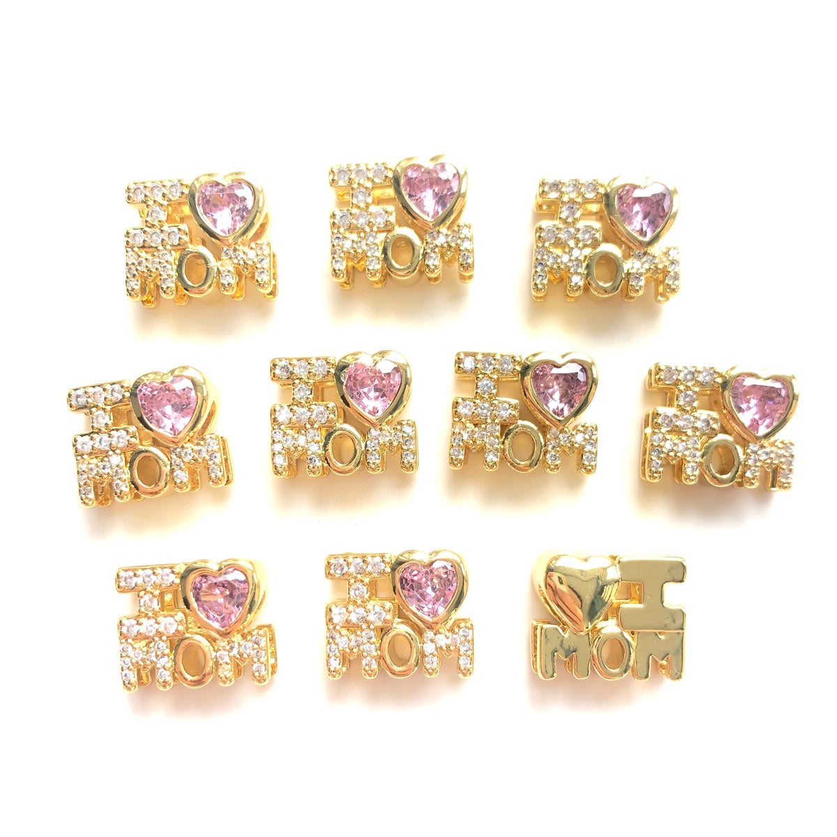 10pcs/lot CZ Paved I LOVE MOM Letter Spacers Beads for Mother's Day CZ Paved Spacers Mother's Day Mother's Day Beads New Spacers Arrivals Charms Beads Beyond