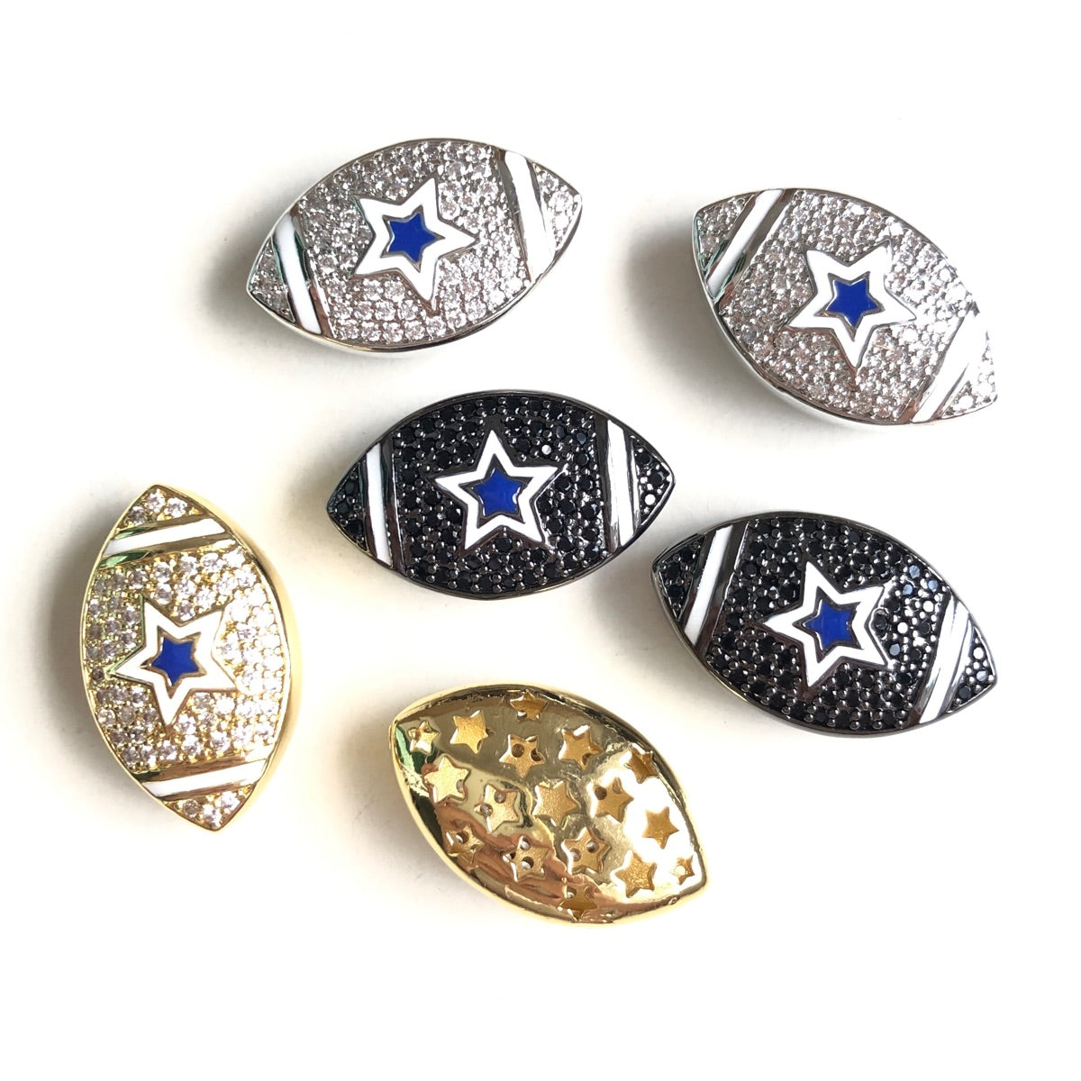 10pcs/lot CZ Paved 3D Blue Star Cowboys American Football Centerpiece Spacers Mix Colors CZ Paved Spacers American Football Sports New Spacers Arrivals Charms Beads Beyond