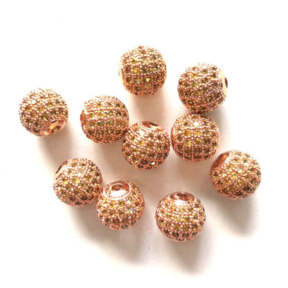 10pcs/lot 10mm Yellow CZ Paved Ball Spacers Rose Gold CZ Paved Spacers 10mm Beads Ball Beads Colorful Zirconia Charms Beads Beyond