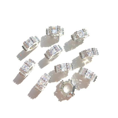 10-20-50pcs/lot 9.6*4.3mm Rectangle CZ Paved Wheel Spacers Silver CZ Paved Spacers New Spacers Arrivals Rondelle Beads Wholesale Charms Beads Beyond