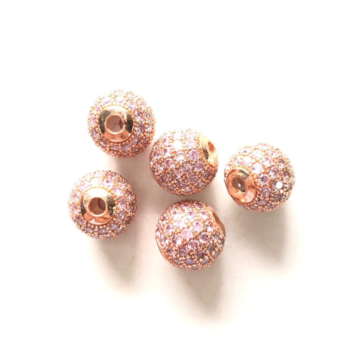 10pcs/lot 10mm Pink CZ Paved Ball Spacers Rose Gold CZ Paved Spacers 10mm Beads Ball Beads Colorful Zirconia Charms Beads Beyond