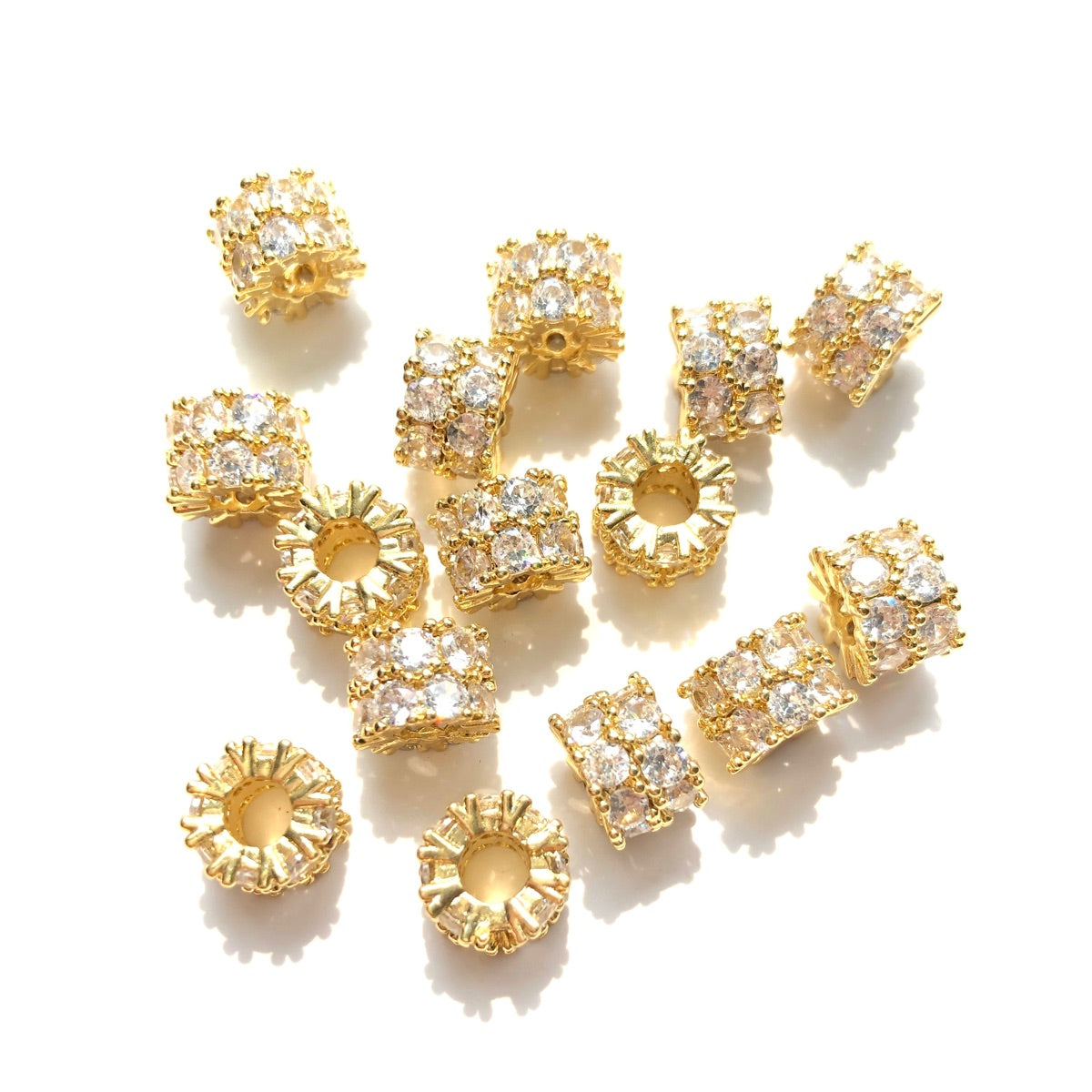 20-50pcs/lot 8.4mm CZ Paved Big Hole Rondelle Wheel Spacers Gold CZ Paved Spacers Big Hole Beads New Spacers Arrivals Rondelle Beads Wholesale Charms Beads Beyond