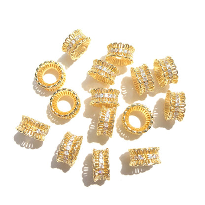 20-50pcs/lot 9.5*5mm CZ Paved Big Hole Hour Glass Wheel Spacers Gold CZ Paved Spacers New Spacers Arrivals Rondelle Beads Wholesale Charms Beads Beyond