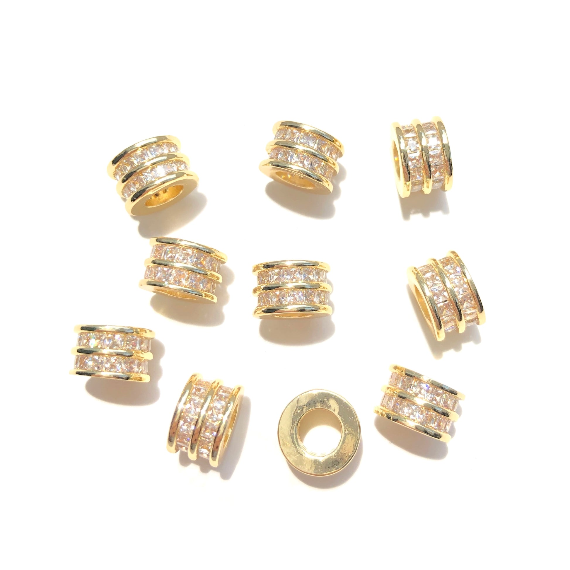 10-20-50pcs/lot 8*5mm Square CZ Paved Tube Rondelle Wheel Spacers Gold CZ Paved Spacers Big Hole Beads New Spacers Arrivals Rondelle Beads Wholesale Charms Beads Beyond