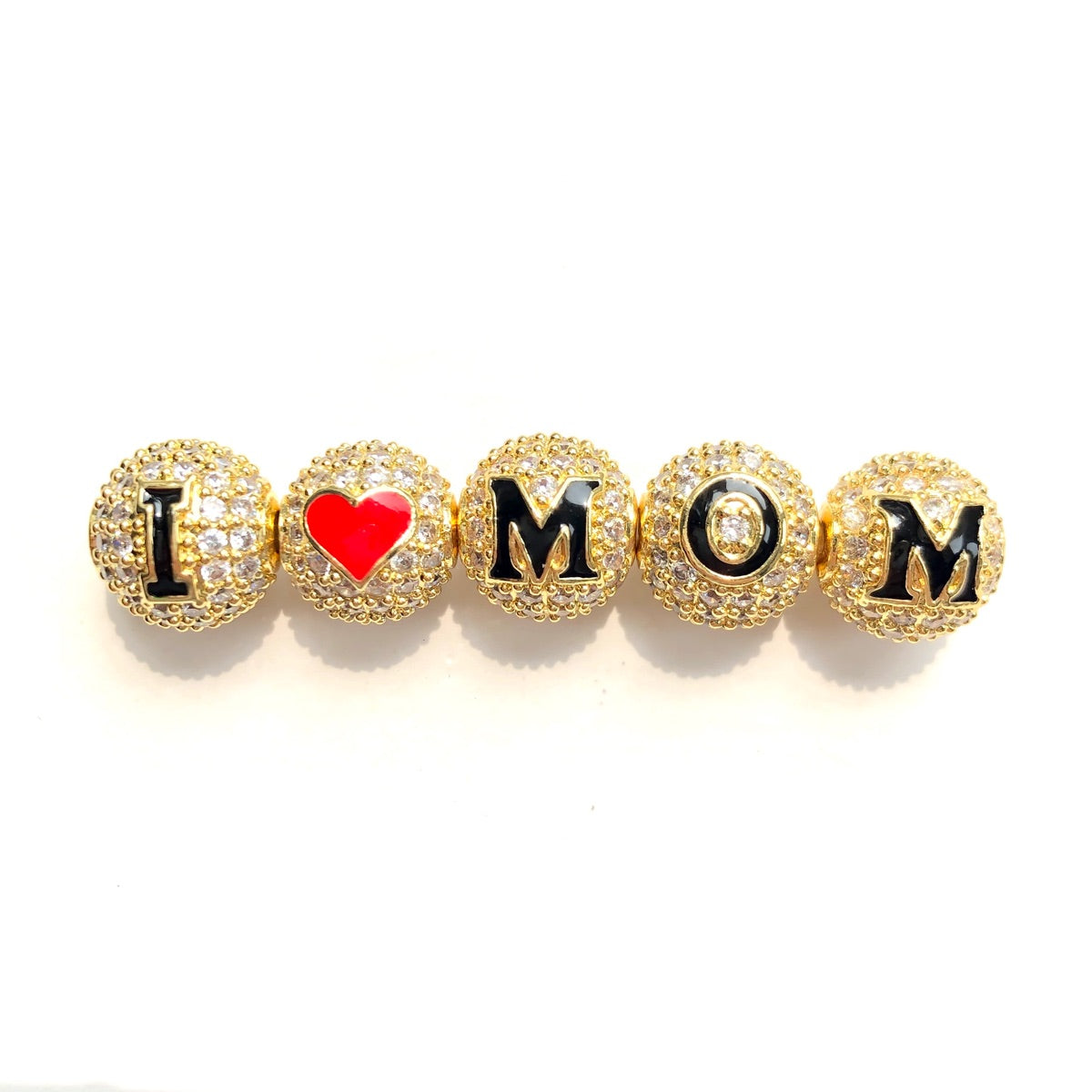 10pcs/lot 10mm CZ Paved I LOVE MOM Letter Ball Spacers Beads for Mother's Day Gold-2 Sets CZ Paved Spacers 10mm Beads Ball Beads Mother's Day Mother's Day Beads New Spacers Arrivals Charms Beads Beyond