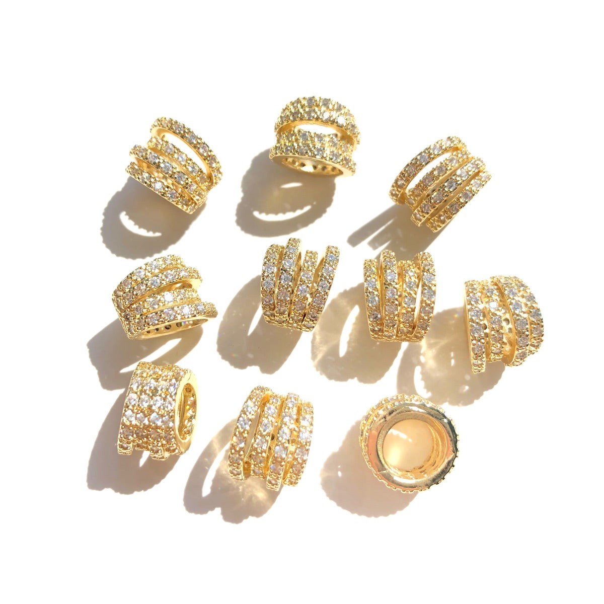 10-20-50pcs/lot 10.5*8mm CZ Paved Hollow Tube Wheel Spacers Gold CZ Paved Spacers New Spacers Arrivals Rondelle Beads Wholesale Charms Beads Beyond