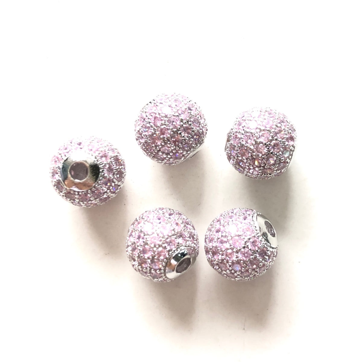 10pcs/lot 10mm Pink CZ Paved Ball Spacers Silver CZ Paved Spacers 10mm Beads Ball Beads Colorful Zirconia Charms Beads Beyond