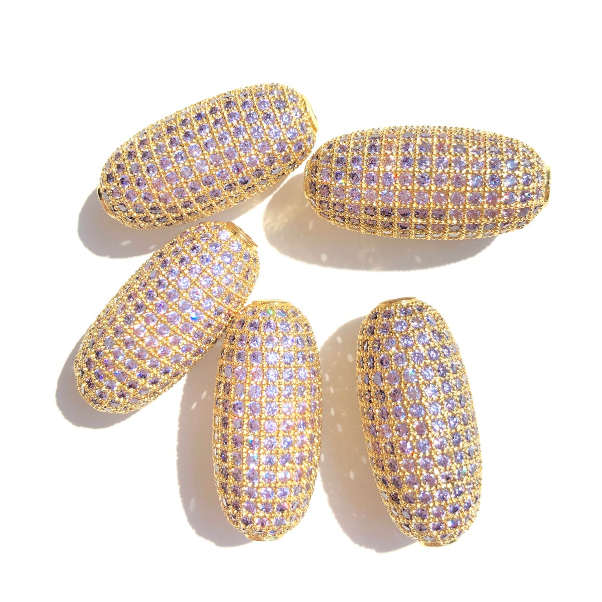 5-10pcs/lot Green Blue Turquoise Purple Reddish Orange Multicolor CZ Paved Oval Beads Centerpiece Spacers Purple on Gold CZ Paved Spacers Colorful Zirconia New Spacers Arrivals Oval Spacers Charms Beads Beyond