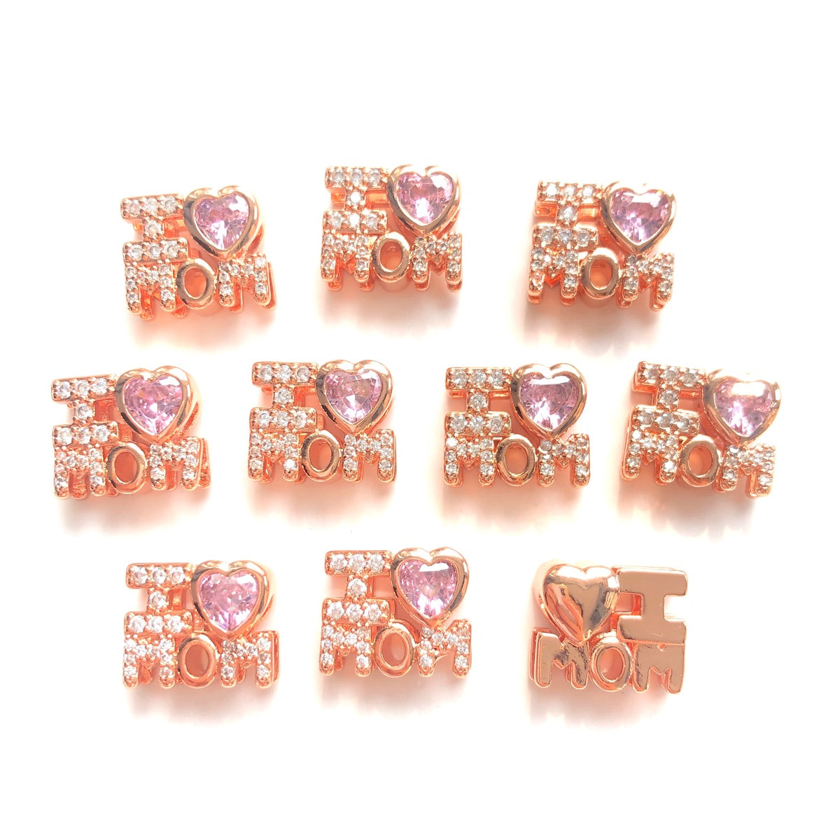 10pcs/lot CZ Paved I LOVE MOM Letter Spacers Beads for Mother's Day CZ Paved Spacers Mother's Day Mother's Day Beads New Spacers Arrivals Charms Beads Beyond