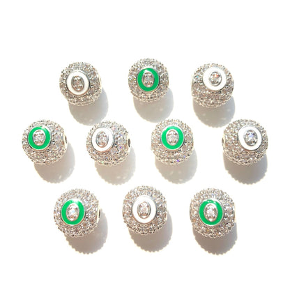 12pcs/lot 10mm Colorful Enamel CZ Paved Letter "O", "E", "S" Ball Spacers Beads 12 Silve O CZ Paved Spacers 10mm Beads Ball Beads New Spacers Arrivals Charms Beads Beyond