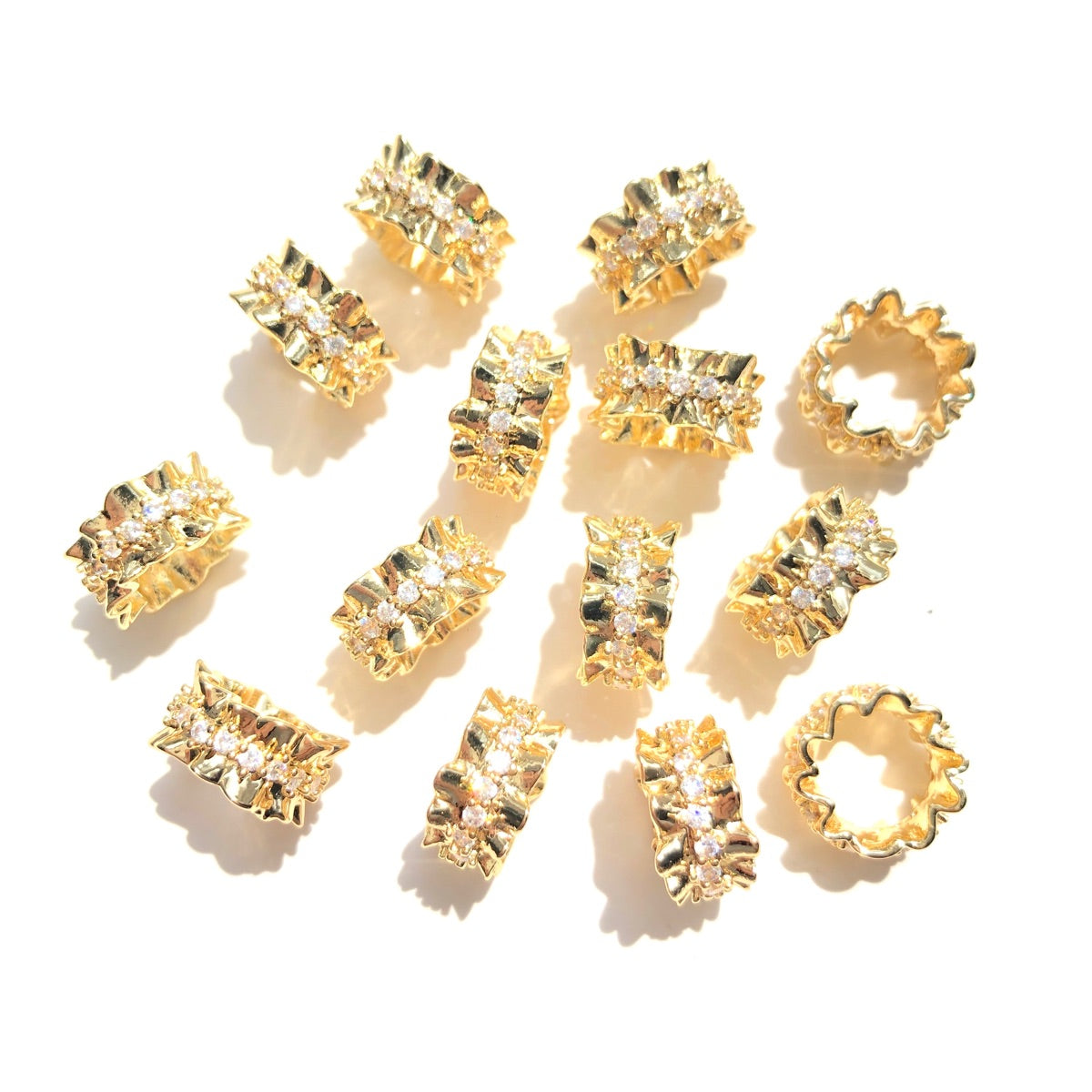 20-50pcs/lot 11.6*6.3mm CZ Paved Big Hole Rondelle Wheel Spacers Gold CZ Paved Spacers New Spacers Arrivals Rondelle Beads Wholesale Charms Beads Beyond