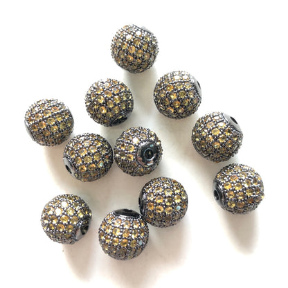 10pcs/lot 10mm Yellow CZ Paved Ball Spacers Black CZ Paved Spacers 10mm Beads Ball Beads Colorful Zirconia Charms Beads Beyond