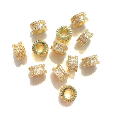 10-20-50pcs/lot 8.6mm Square CZ Paved Big Hole Rondelle Wheel Spacers Gold CZ Paved Spacers Big Hole Beads New Spacers Arrivals Rondelle Beads Wholesale Charms Beads Beyond