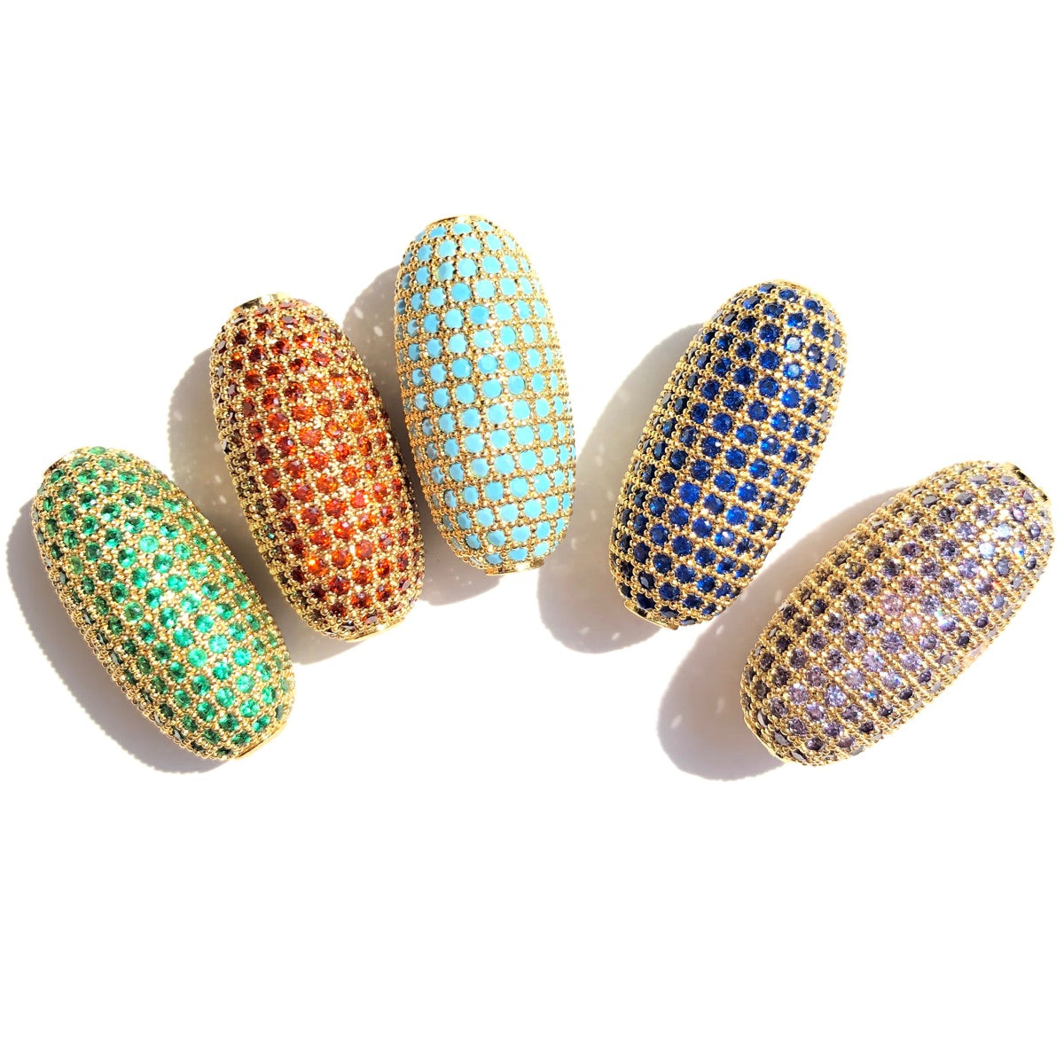5-10pcs/lot Green Blue Turquoise Purple Reddish Orange Multicolor CZ Paved Oval Beads Centerpiece Spacers CZ Paved Spacers Colorful Zirconia New Spacers Arrivals Oval Spacers Charms Beads Beyond