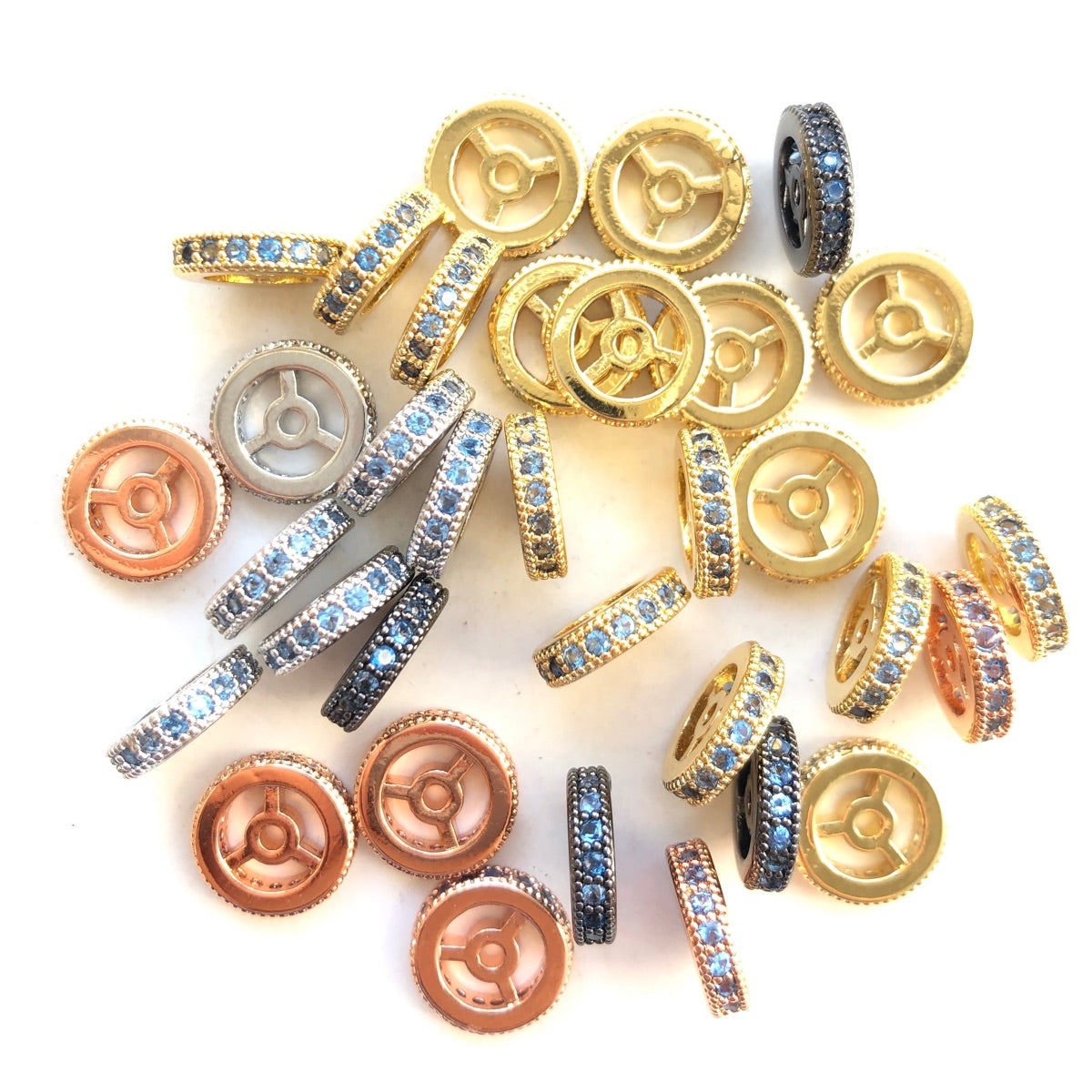20pcs/lot 9.6/12mm Lake Blue CZ Paved Wheel Rondelle Spacers Mix Colors CZ Paved Spacers New Spacers Arrivals Rondelle Beads Charms Beads Beyond