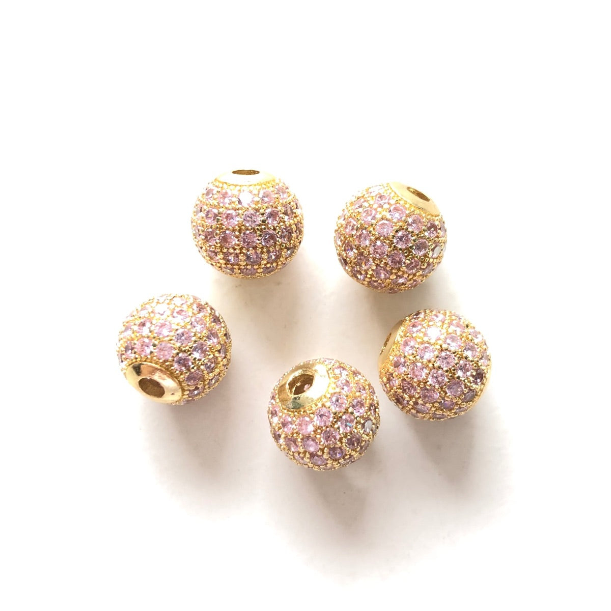 10pcs/lot 10mm Pink CZ Paved Ball Spacers Gold CZ Paved Spacers 10mm Beads Ball Beads Colorful Zirconia Charms Beads Beyond