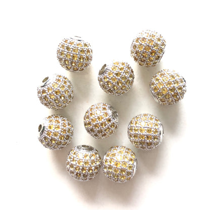 10pcs/lot 10mm Yellow CZ Paved Ball Spacers Silver CZ Paved Spacers 10mm Beads Ball Beads Colorful Zirconia Charms Beads Beyond