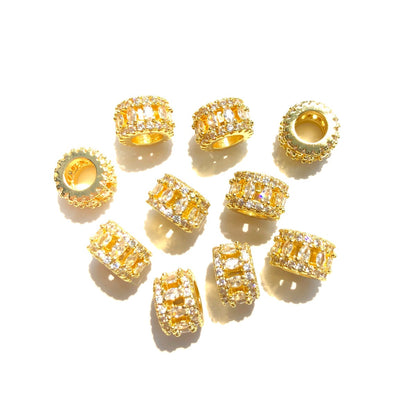 10-20-50pcs/lot CZ Paved Hollow Rondelle Wheel Spacers